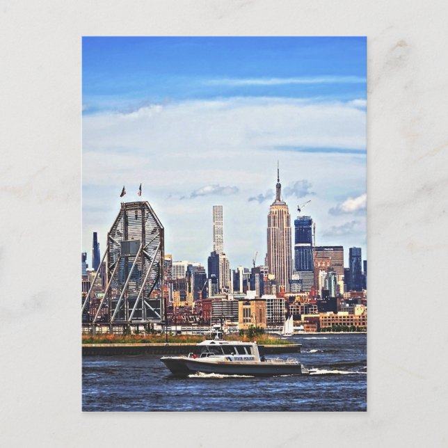 Jersey City NJ - Polisbåt Vid Colgate Clock Vykort (Framsida)