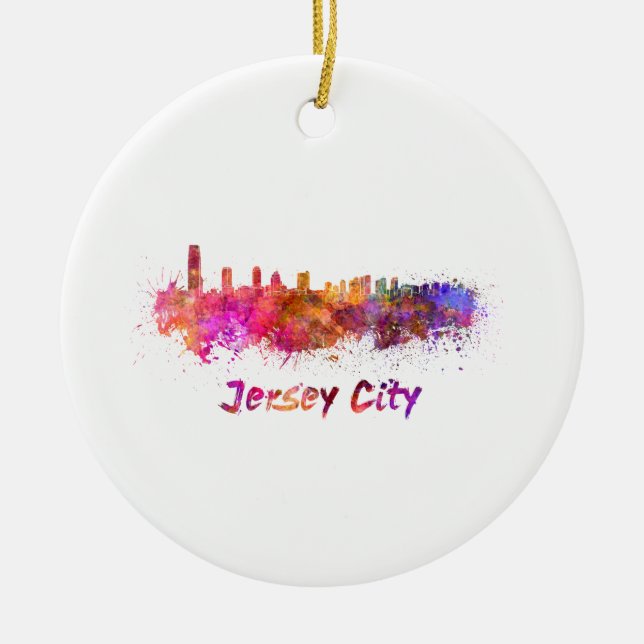 Jersey City skyline i vattenfärg Julgransprydnad Keramik (Framsidan)