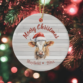 Jersey Cow, Barn Wood, "Moory jul" Julgransprydnad Keramik