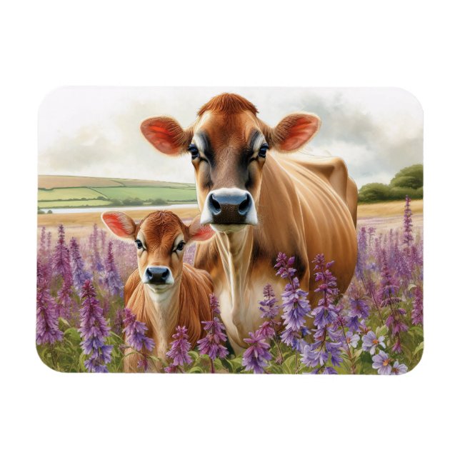 Jersey Cow och Calf WildblomFlexible Magnet (Horisontell)