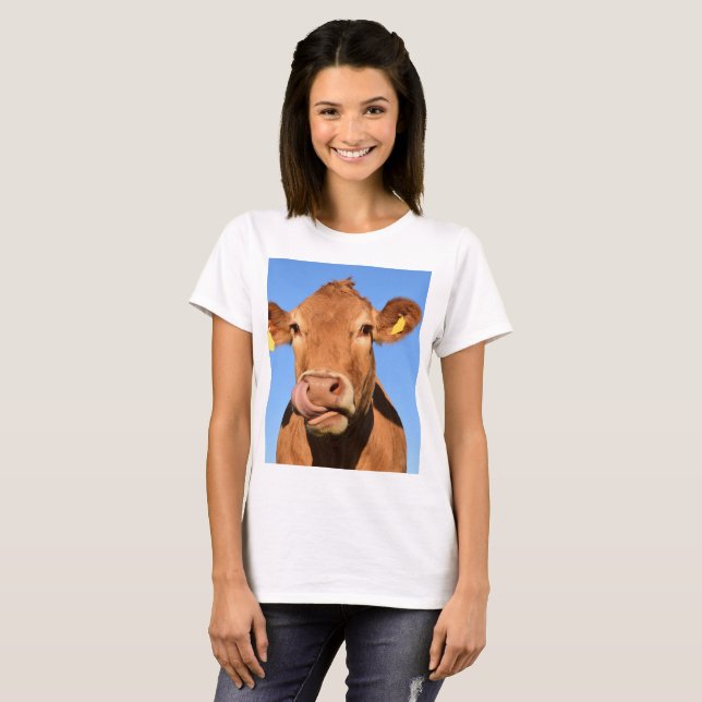Jersey Cow Slickar sin näsa T-shirt (Hel framsida)