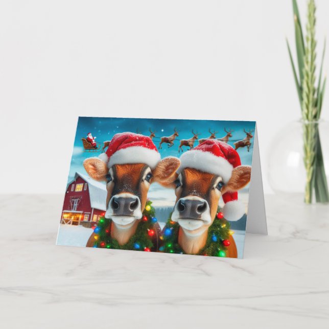 Jersey Cows Redo for Santa Card Helgkort (Framsida)