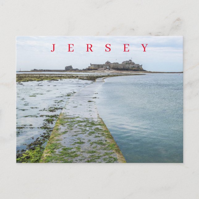 Jersey Elizabeth Castle causeway vykort (Framsida)