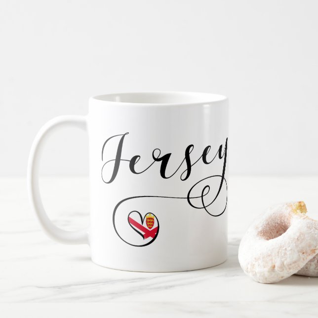 Jersey Flagga Heart, Kanalöarna Kaffemugg (Med munk)