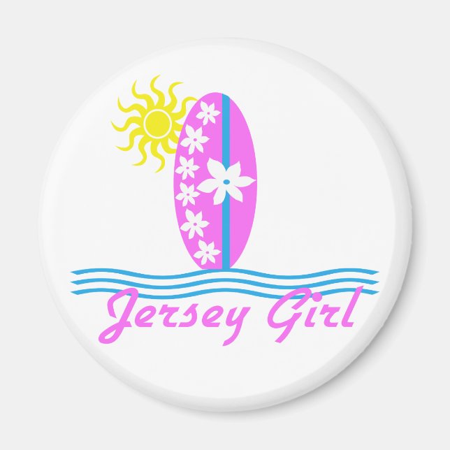 Jersey Girl baby Bodykostydräkt Rosa Surfboard W/S Magnet (Framsidan)