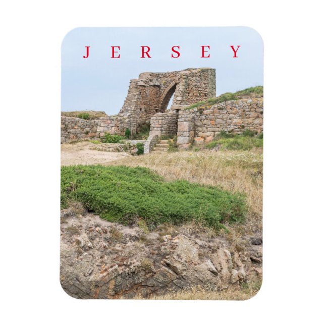 Jersey Grosnez Castle ruins view Cylen Magnet (Vertikal)
