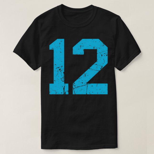 Jersey Lucky Number #12 Sports Uniform Himlar Blue T Shirt (Design framsida)