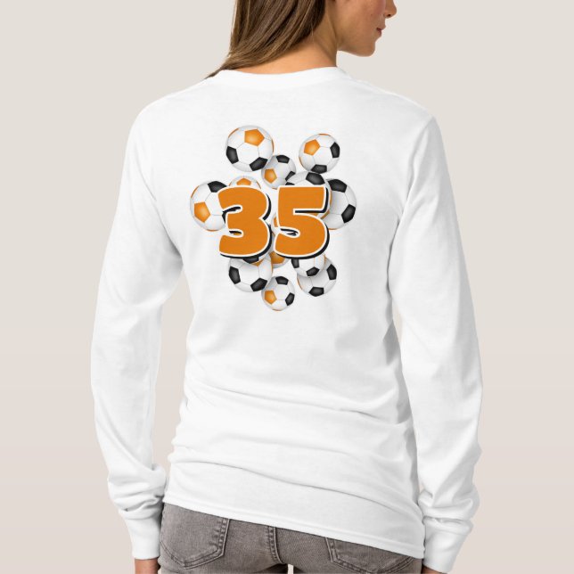 jersey-nummer på orangen med fotbollar t shirt (Baksida)