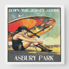 Jersey Shore Asbury Park 1920-talet Flapper Girl Fyrkantig Klocka