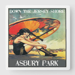Jersey Shore Asbury Park 1920-talet Flapper Girl Fyrkantig Klocka