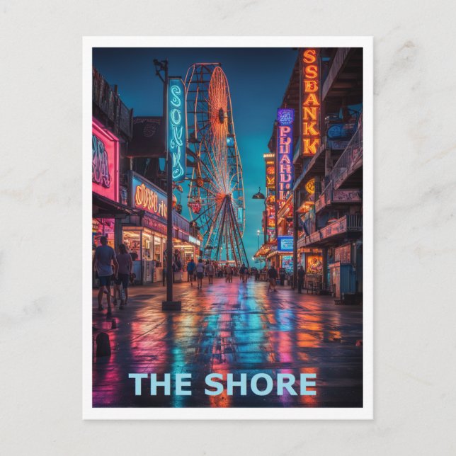 Jersey Shore Boardwalk Grafisk Design Vykort (Framsida)
