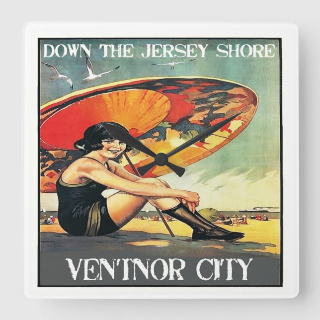 Jersey Shore Ventnor City Wall Clock Fyrkantig Klocka (Framsida)