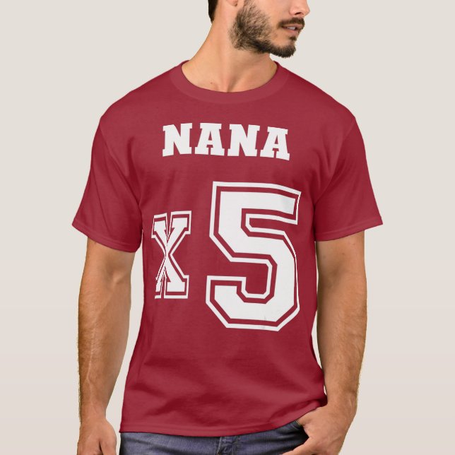 Jersey Stil Nana x 5 x 5 Grandchildren Proud Mamma T Shirt (Framsida)