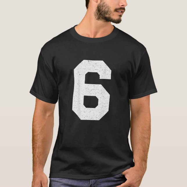 Jersey Uniform Number 6 block Lettering T Shirt (Framsida)