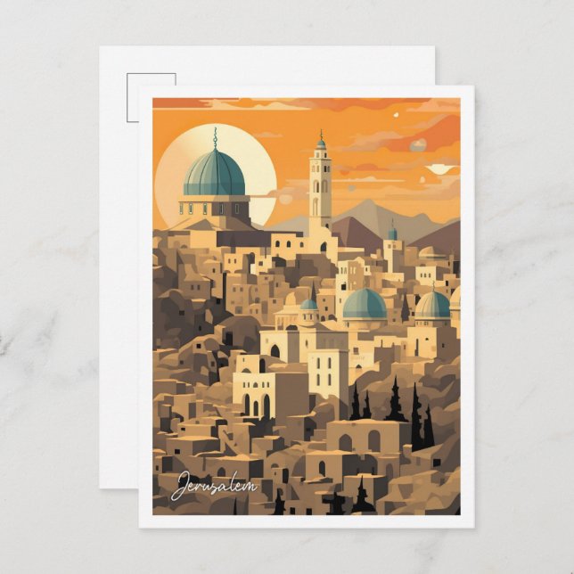 Jerusalem Art Travel Illustration Vykort (Fram/baksida)