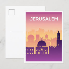 Jerusalem Art Travel Illustration Vykort