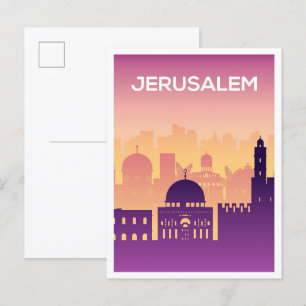 Jerusalem Art Travel Illustration Vykort