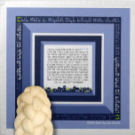Jerusalem ASHKENAZ Challah Dough Cover & Tygservett<br><div class="desc">ASHKENAZ Modern Clean Linjer. Jerusalem Tema. Blåa fyrkanter. Challah Dough Cover. Innehåller fullt på den välsignelse som återges när Challah separeras. Och även fullt av Yehi Ratzon, som ofta sägs när man utför denna mitzvah. Så bekvämt är det! Börjande entusiaster: Visa dig själv och visa upp ditt personliga stil samtidigt...</div>