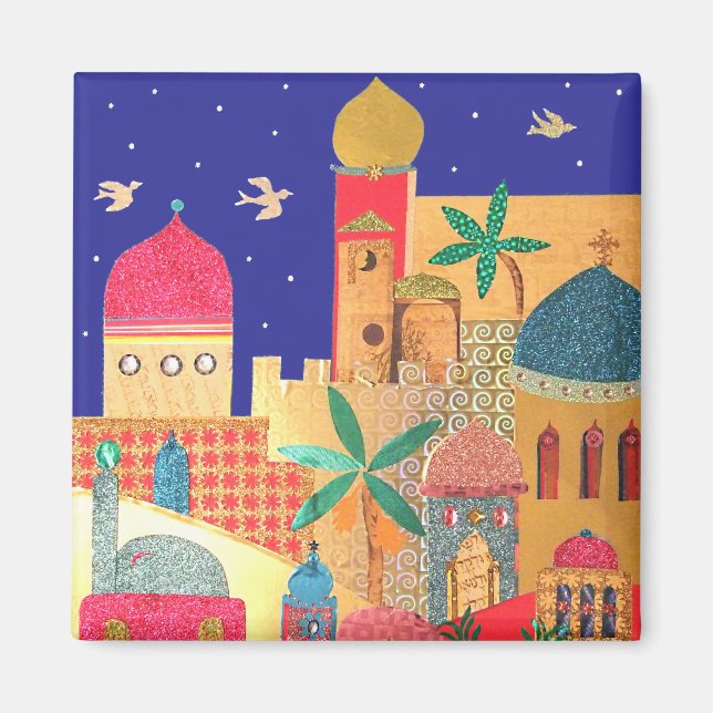 Jerusalem City Colorful Art Magnet (Framsidan)