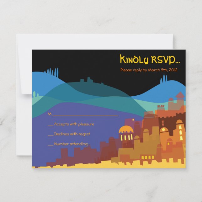 JERUSALEM CITY of GULD Pub Bat mitzvah Responcard OSA Kort (Framsida)