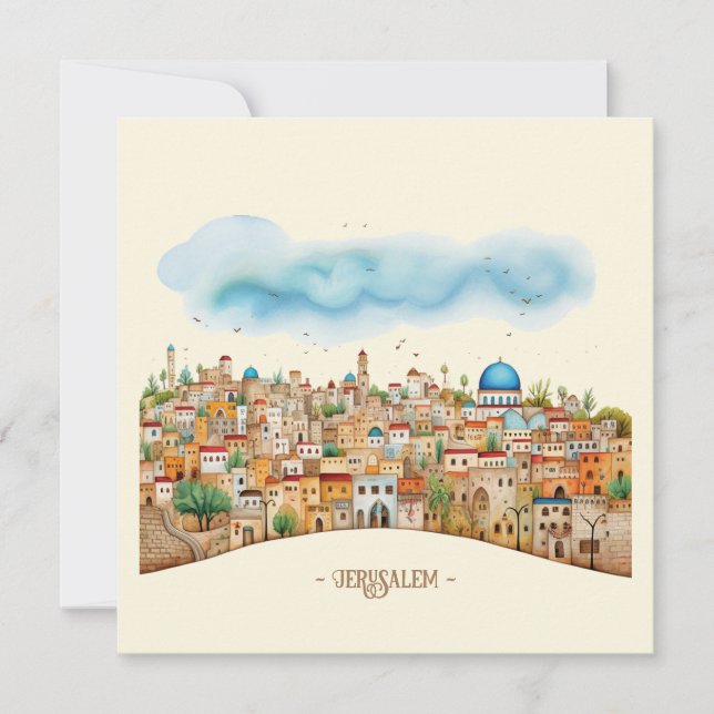 Jerusalem Cityscape Illustration Helgdag Card Julkort (Framsida)