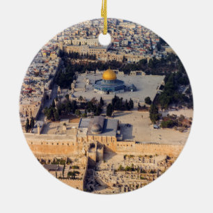 Jerusalem för stad för tempelmontering gammal julgransprydnad keramik