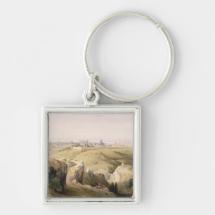 Jerusalem från Mountet of Olives, April 8th 1839 Fyrkantig Silverfärgad Nyckelring