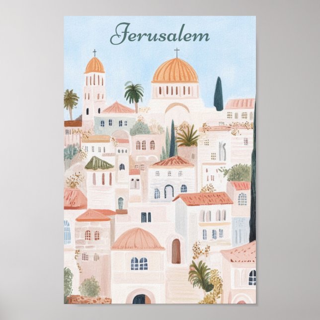 Jerusalem Gouache Paint Illustration Travel Poster (Framsidan)