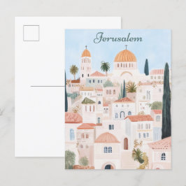Jerusalem Gouache Paint Illustration Travel Vykort