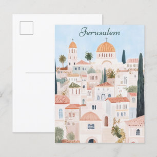 Jerusalem Gouache Paint Illustration Travel Vykort