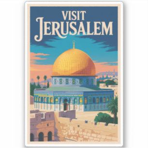 Jerusalem Israel Illustration Resa Konst Vintage Klistermärken