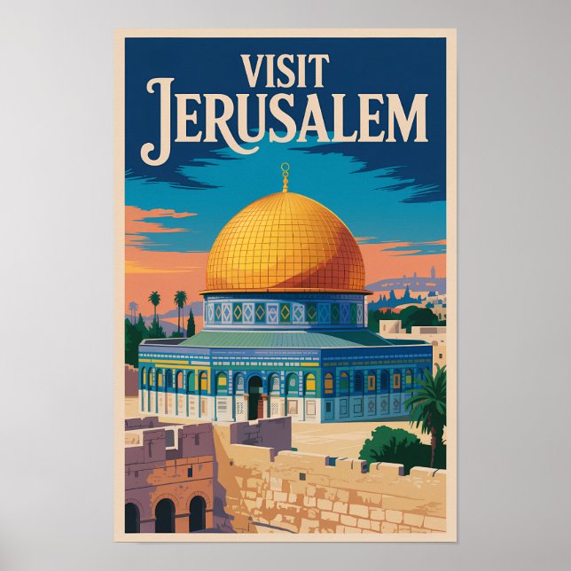 Jerusalem Israel Illustration Resa Konst Vintage Poster (Framsidan)