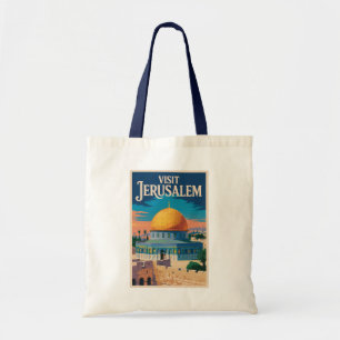 Jerusalem Israel Illustration Resa Konst Vintage Tygkasse