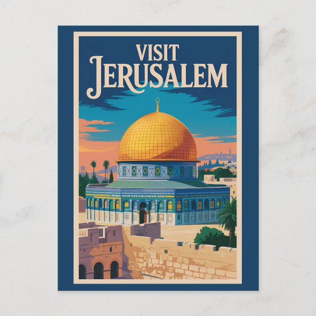 Jerusalem Israel Illustration Resa Konst Vintage Vykort (Framsida)