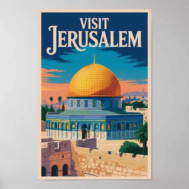 Jerusalem Israel Illustration Travel Art Vintage Poster (Framsidan)