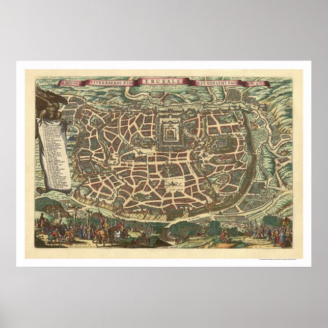 Jerusalem Israel Karta 1660 Poster (Framsidan)