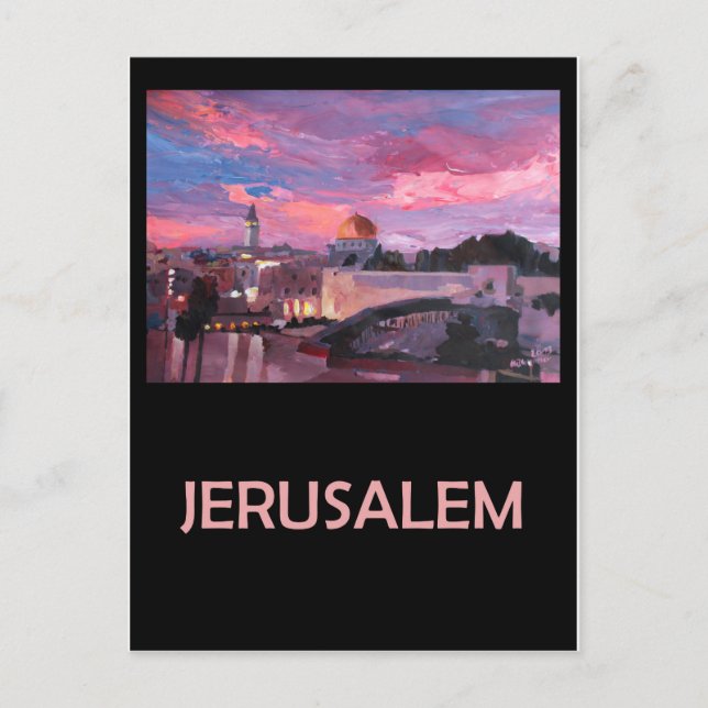Jerusalem Israel Retro Travel Poster Vykort (Framsida)