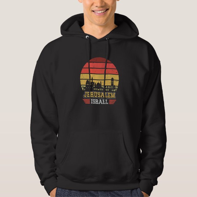 Jerusalem Israel Retro Vintage Sunset Skyline Jeru Hoodie (Framsida)