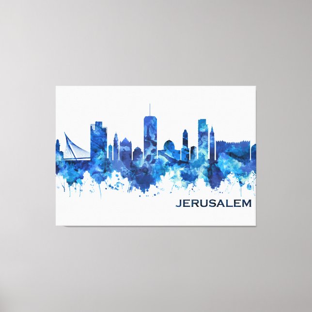 Jerusalem Israel Skyline Blue Canvastryck (Framsida)