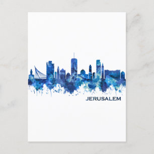 Jerusalem Israel Skyline Blue Helg Vykort