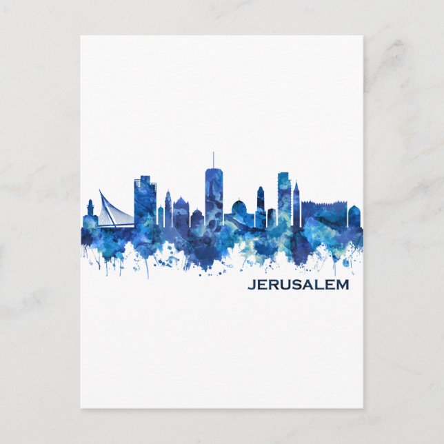 Jerusalem Israel Skyline Blue Helg Vykort (Framsida)