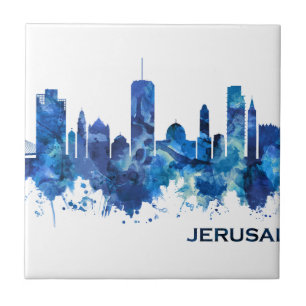 Jerusalem Israel Skyline Blue Kakelplatta