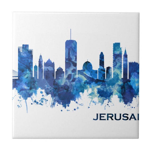 Jerusalem Israel Skyline Blue Kakelplatta (Framsidan)
