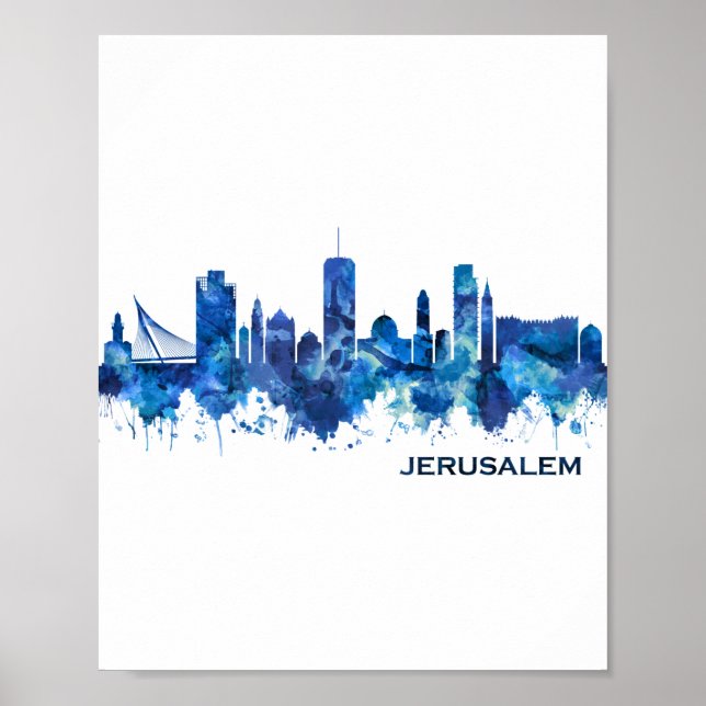 Jerusalem Israel Skyline Blue Poster (Framsidan)
