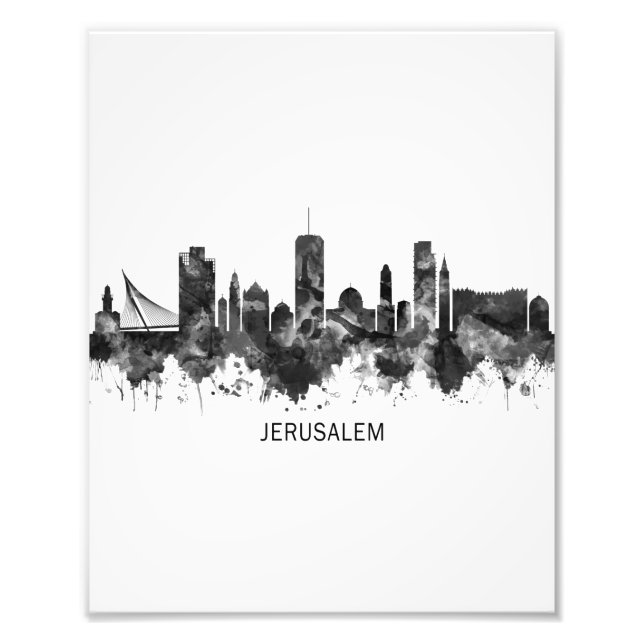 Jerusalem Israel Skyline BW Fototryck (Framsidan)