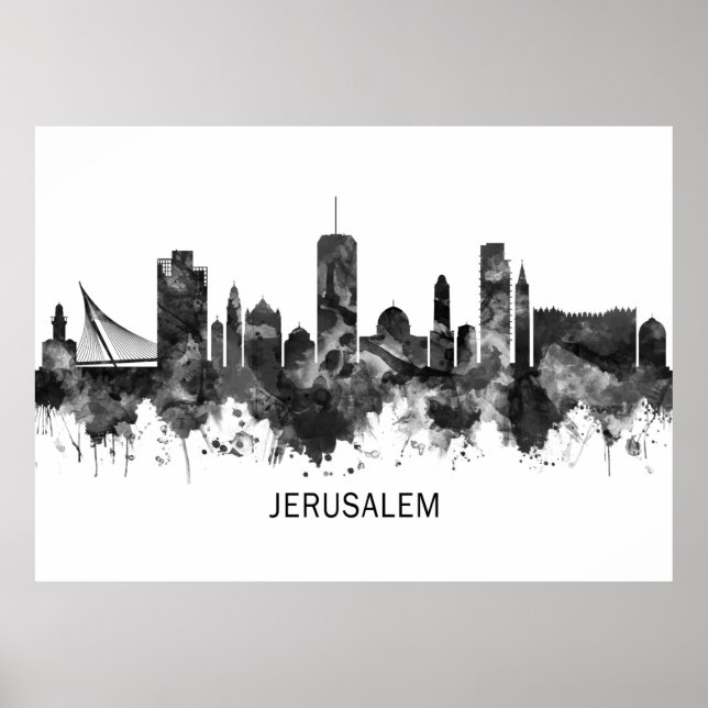 Jerusalem Israel Skyline BW Poster (Framsidan)