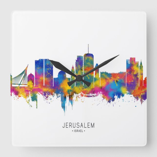 Jerusalem Israel Skyline Fyrkantig Klocka (Framsida)