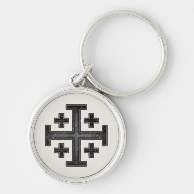 Jerusalem Knight Templar Crusader Kor Deus Vult Rund Silverfärgad Nyckelring (Framsidan)