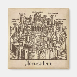 Jerusalem medeltida träsnitt magnet