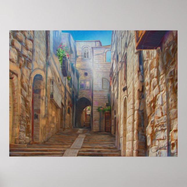 Jerusalem Old Street David city Israel Fine Art Poster (Framsidan)